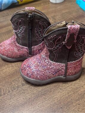 Roper Pink Glitter Cowgirl Boots with Side Zip